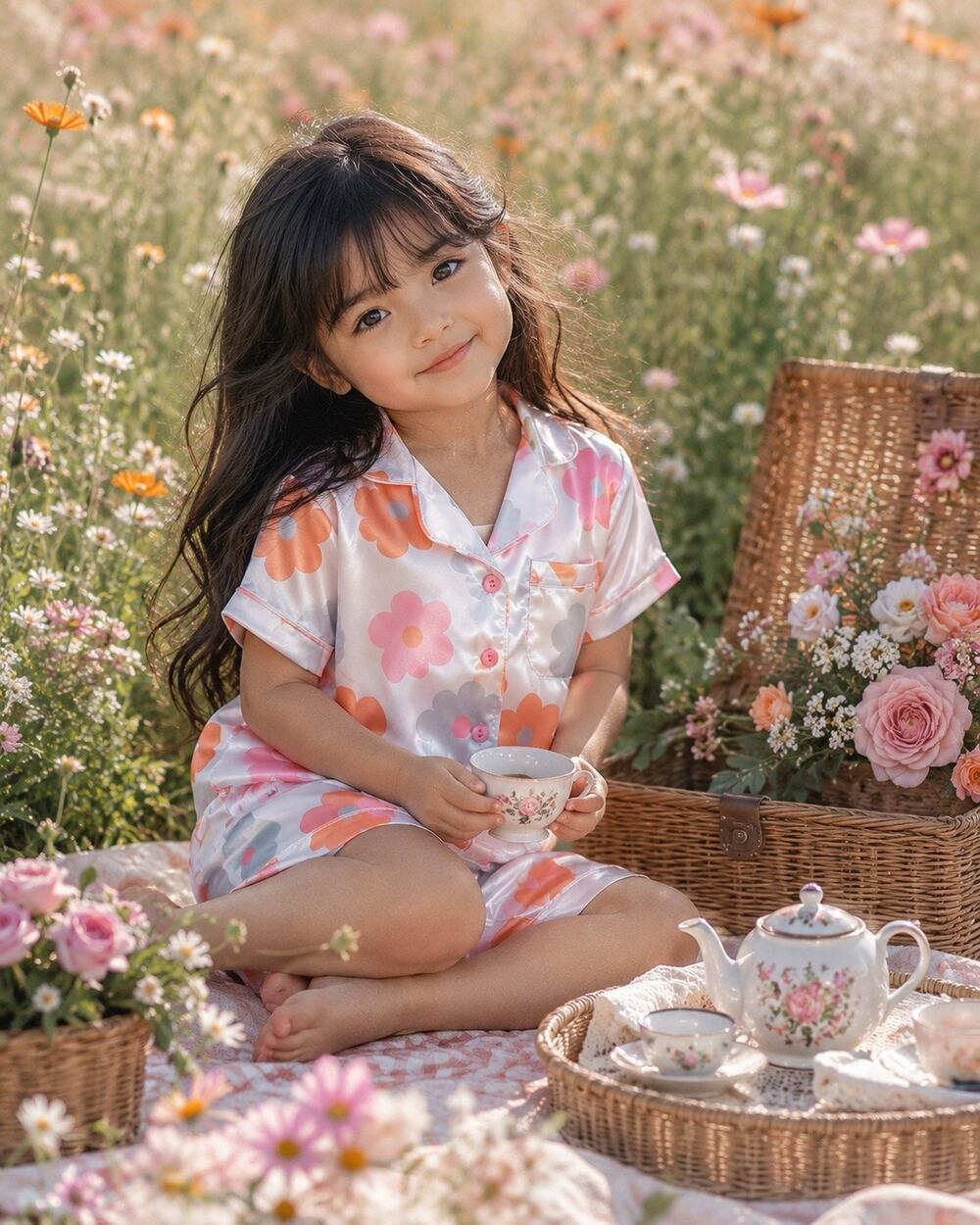 Sweetest Dreams Blooming Floral Silky Pajama Lounge Set 4T